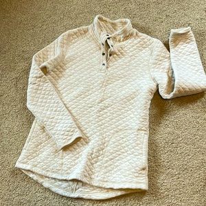 Duluth Trading Company quilted tunic pullover sweatshirt in heathered cream
